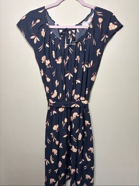 LC Lauren Conrad Navy Midi Dress with Pink Floral Print